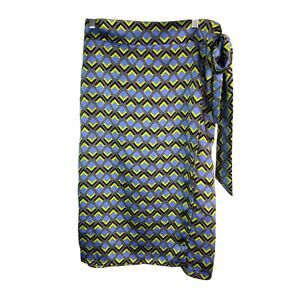 Wildfang Women's S Gray Blue Yellow Black Geometric Empower Satin Wrap Skirt